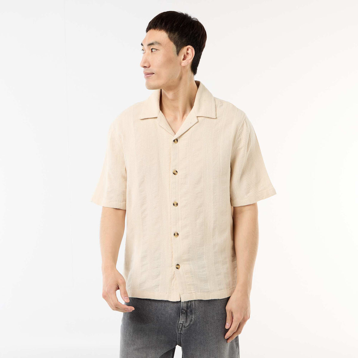 Camisa de manga corta en punto fantasía BLANCO