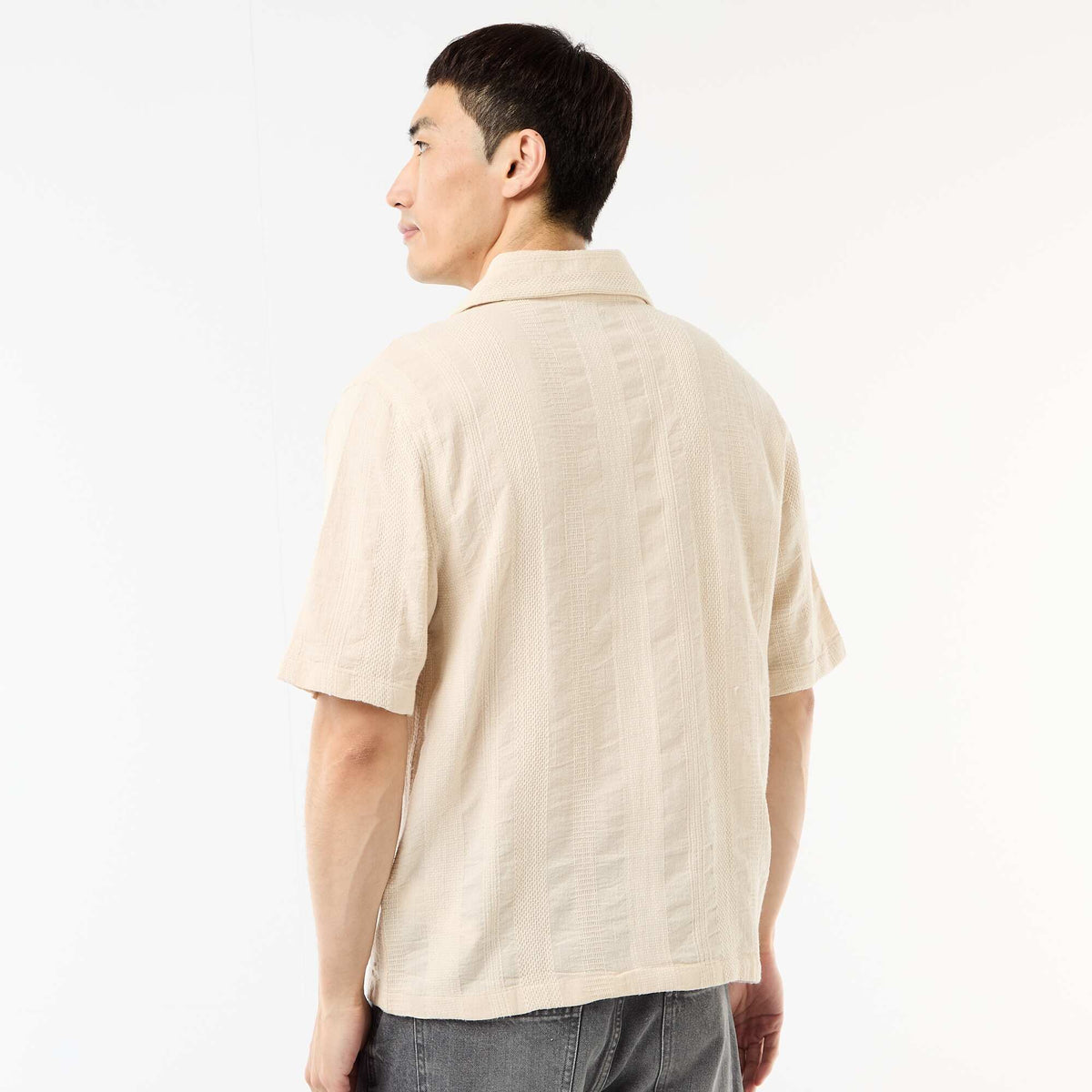 Camisa de manga corta en punto fantasía BLANCO