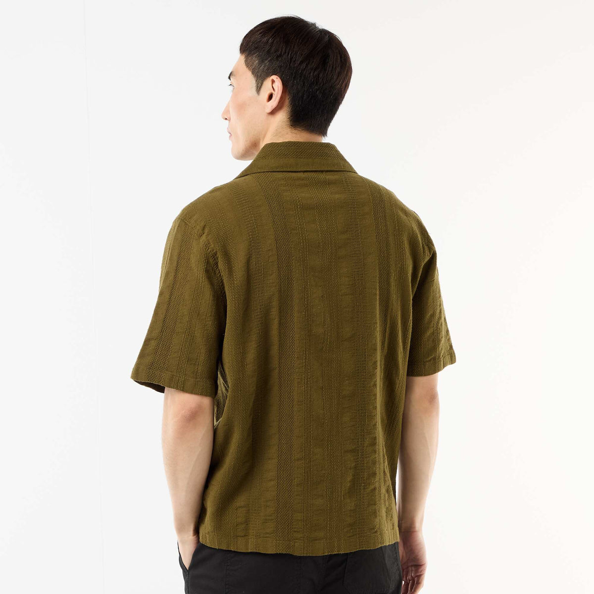 Camisa de manga corta en punto fantasía VERDE