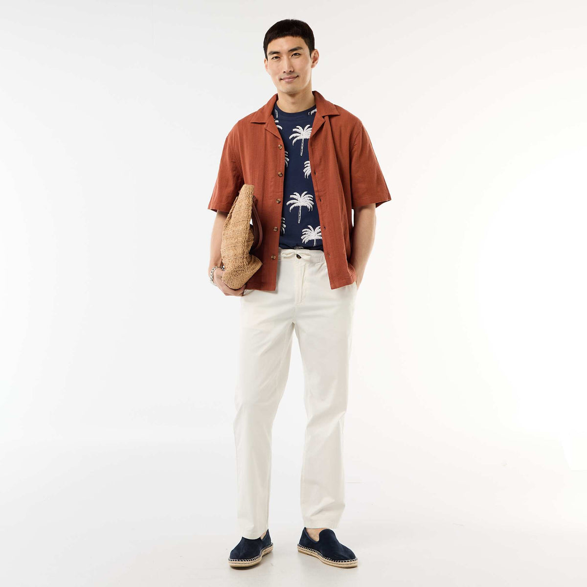 Camisa de manga corta en punto fantasía MARRON
