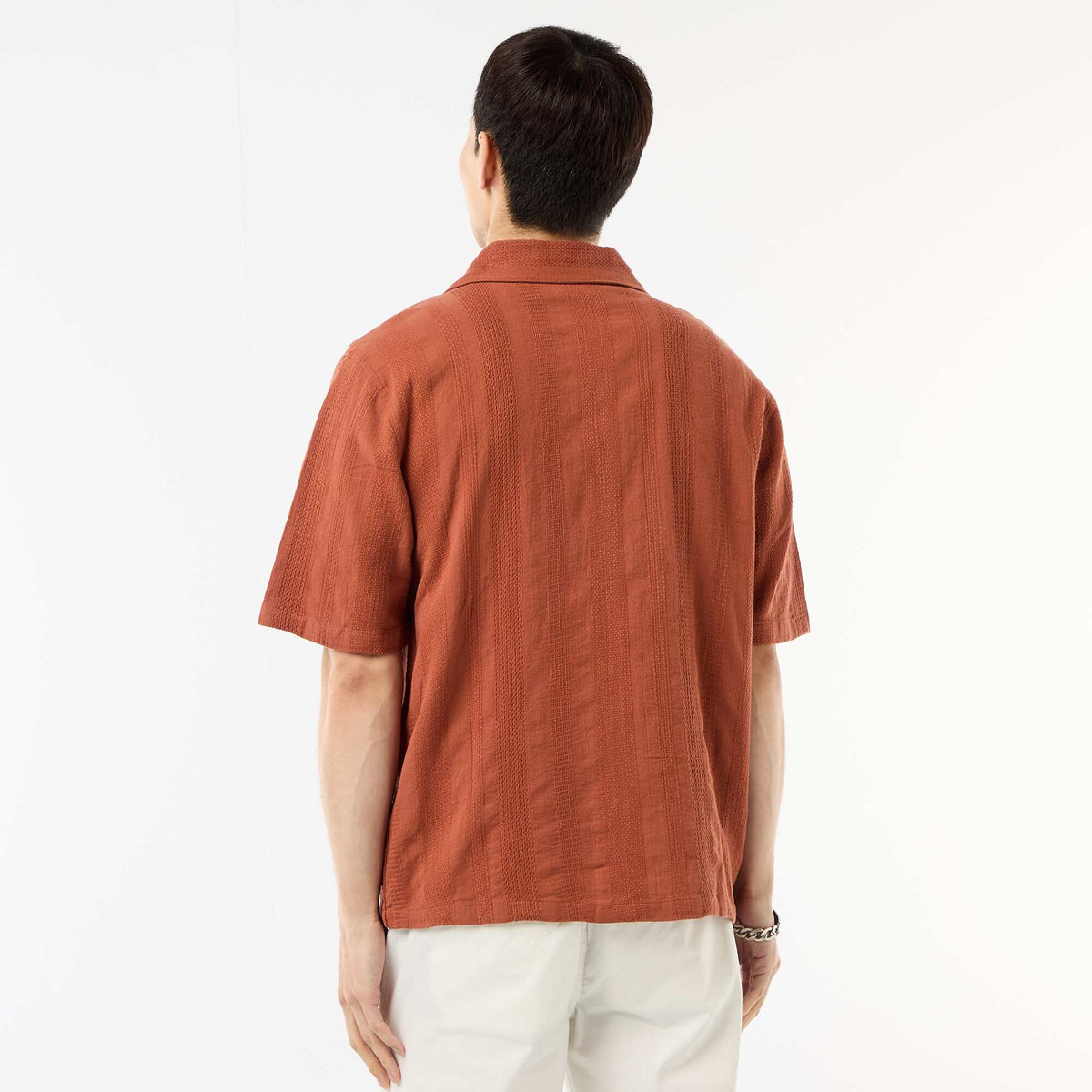 Camisa de manga corta en punto fantasía MARRON
