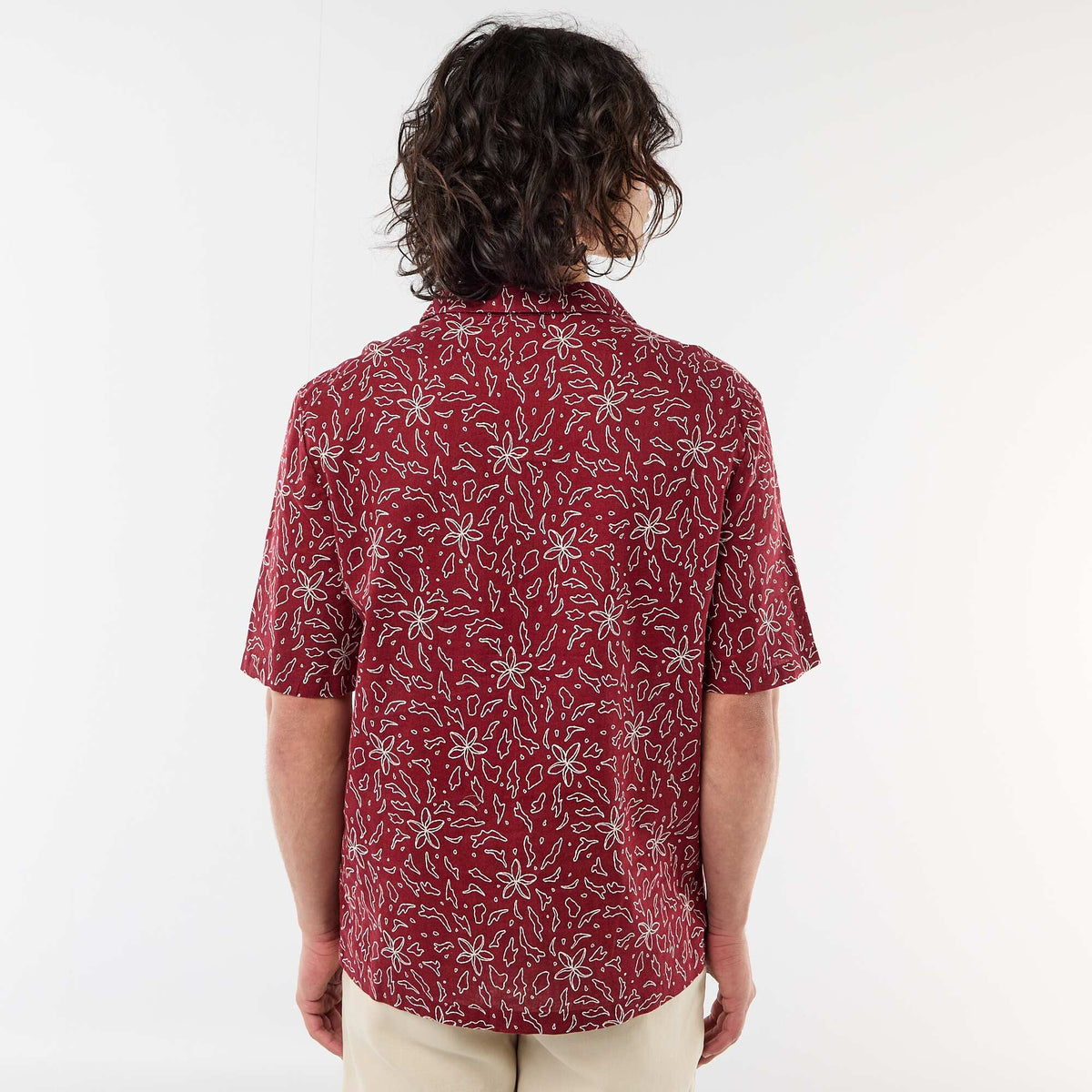 Camisa de lino mezclado de manga corta ROJO