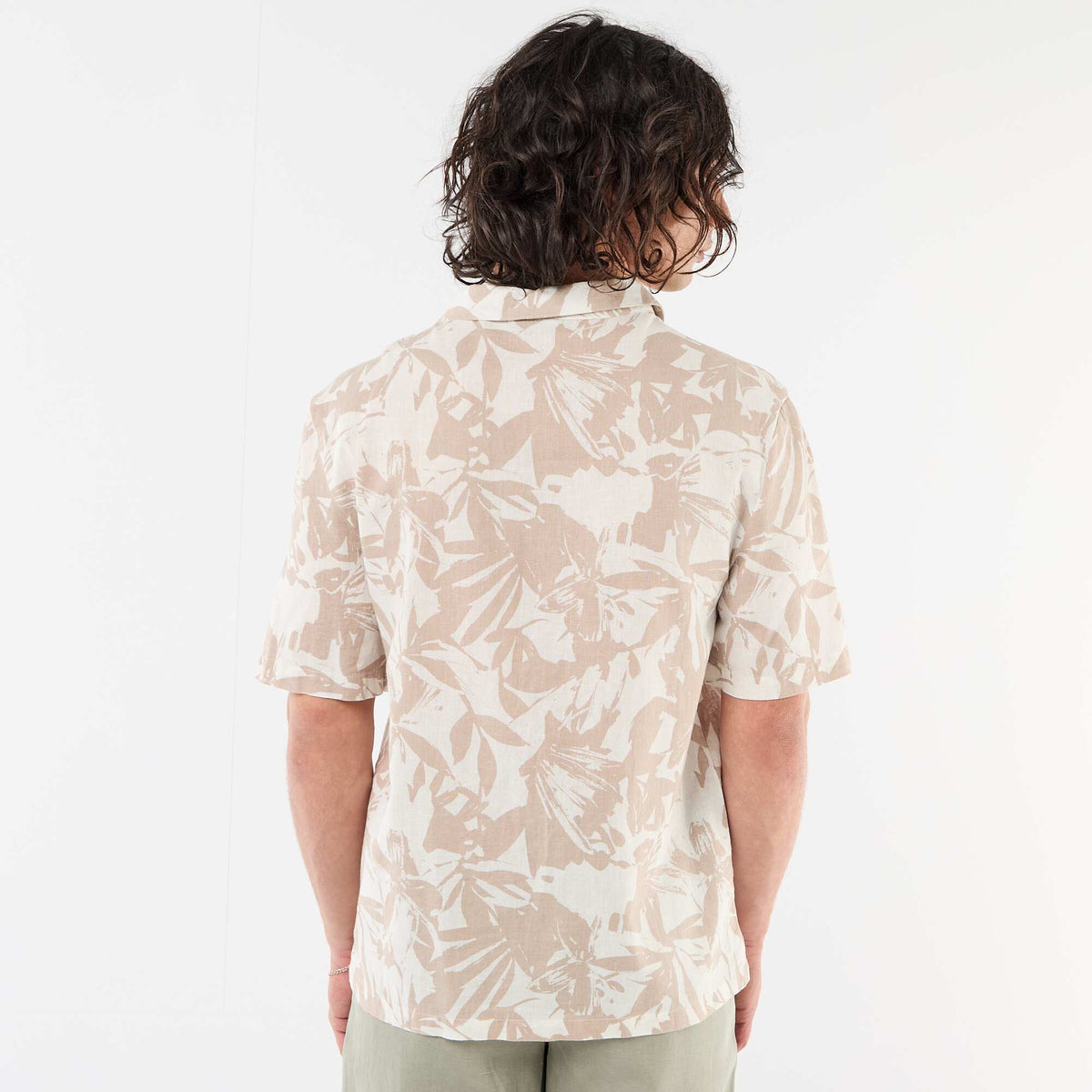 Camisa de lino mezclado de manga corta BLANCO