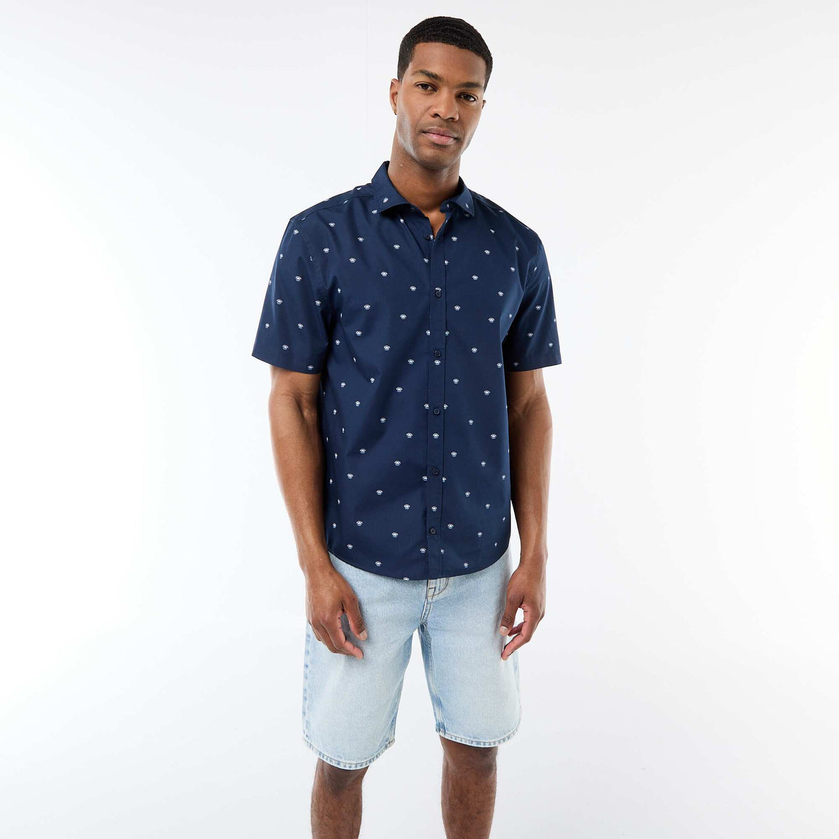 Camisa de manga corta con abertura abotonada AZUL