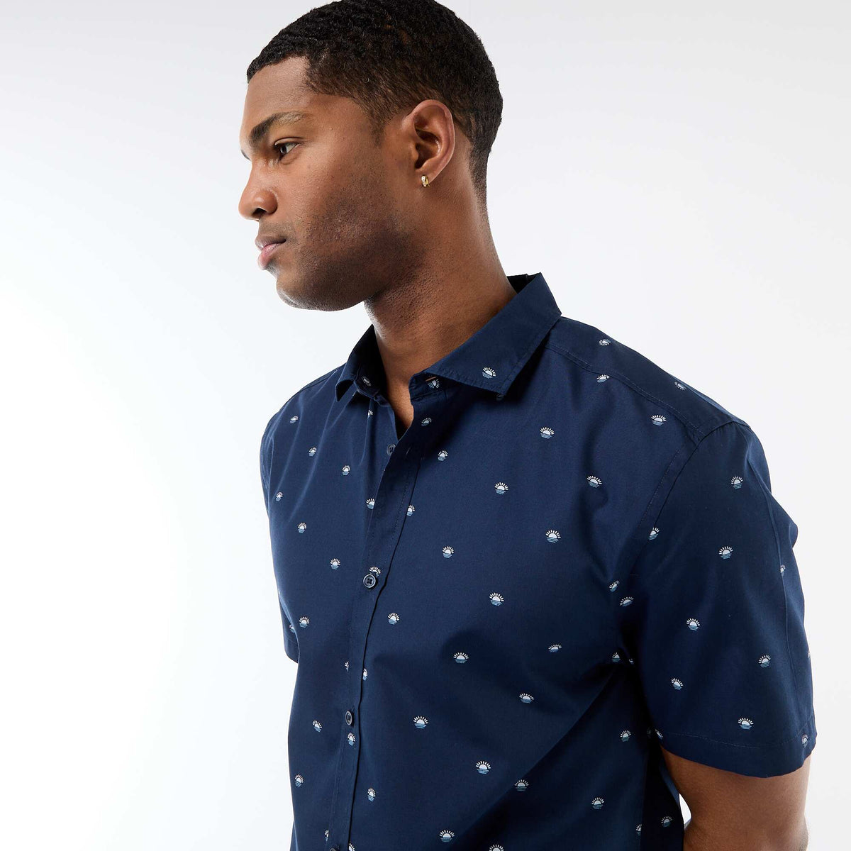 Camisa de manga corta con abertura abotonada AZUL