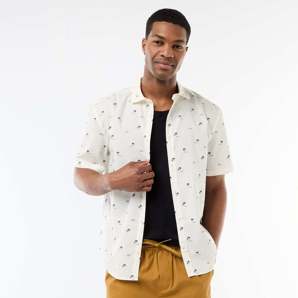 Camisa de manga corta con abertura abotonada BLANCO