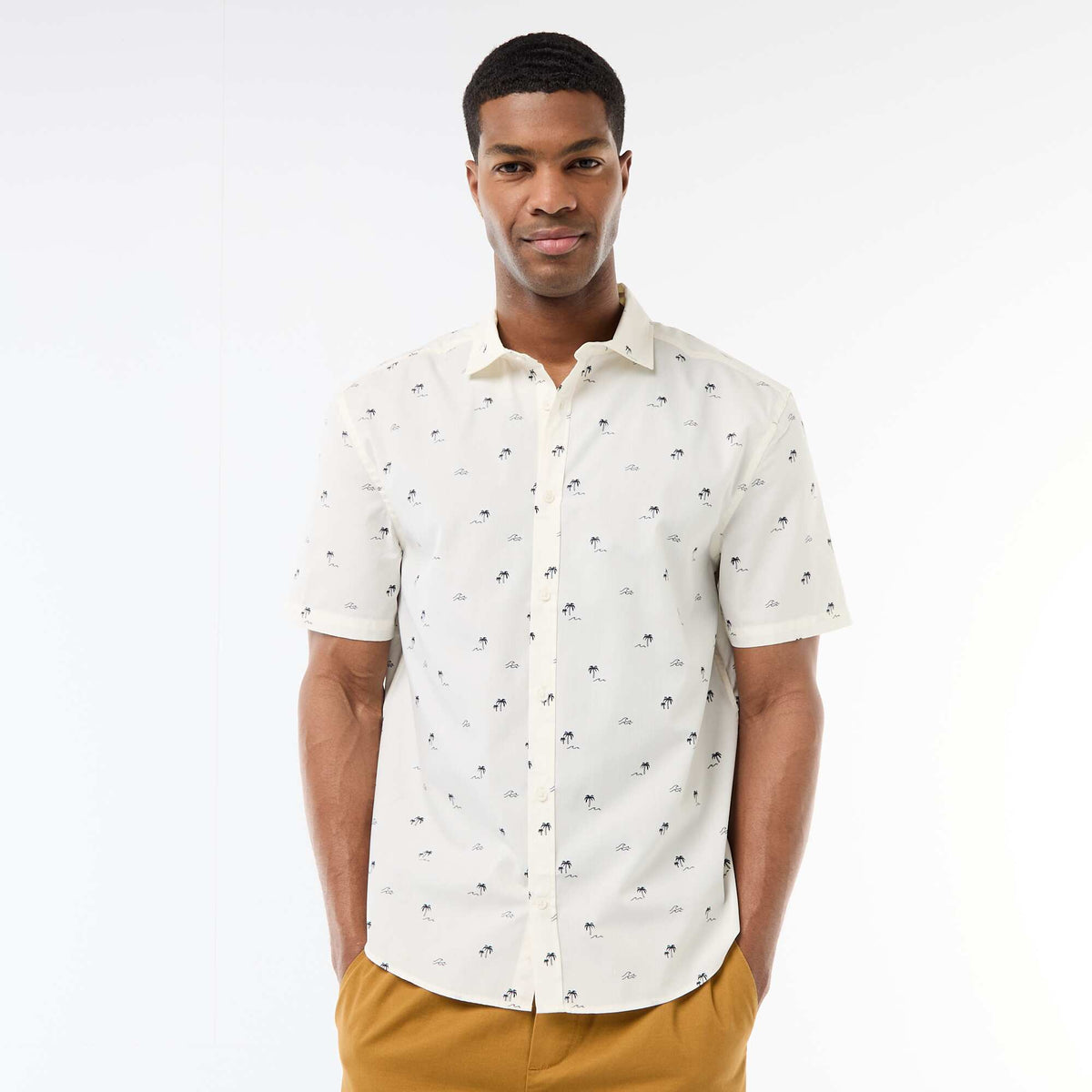 Camisa de manga corta con abertura abotonada BLANCO