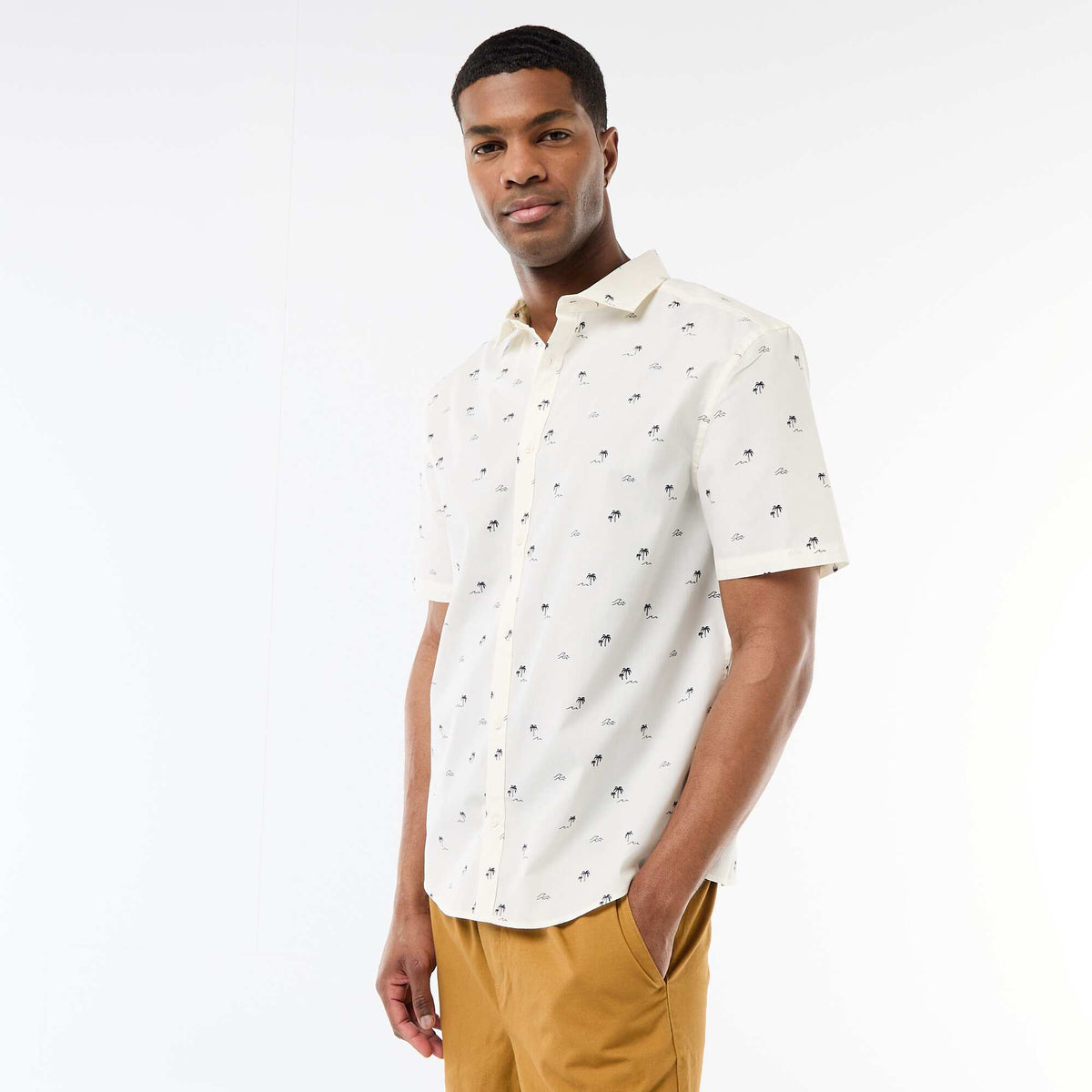 Camisa de manga corta con abertura abotonada BLANCO