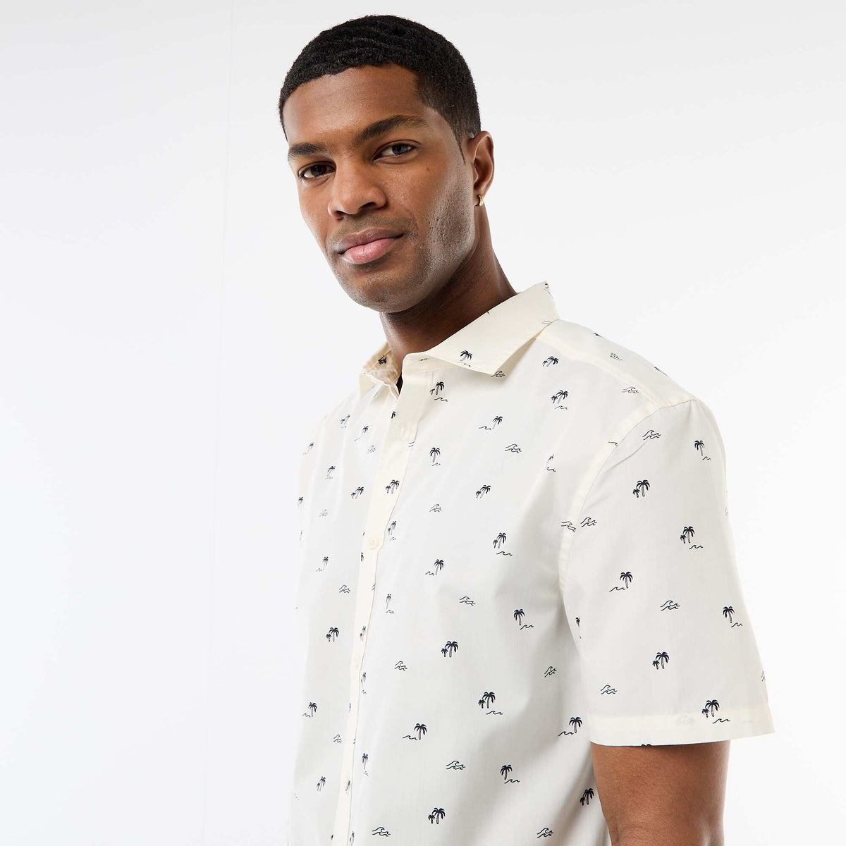 Camisa de manga corta con abertura abotonada BLANCO
