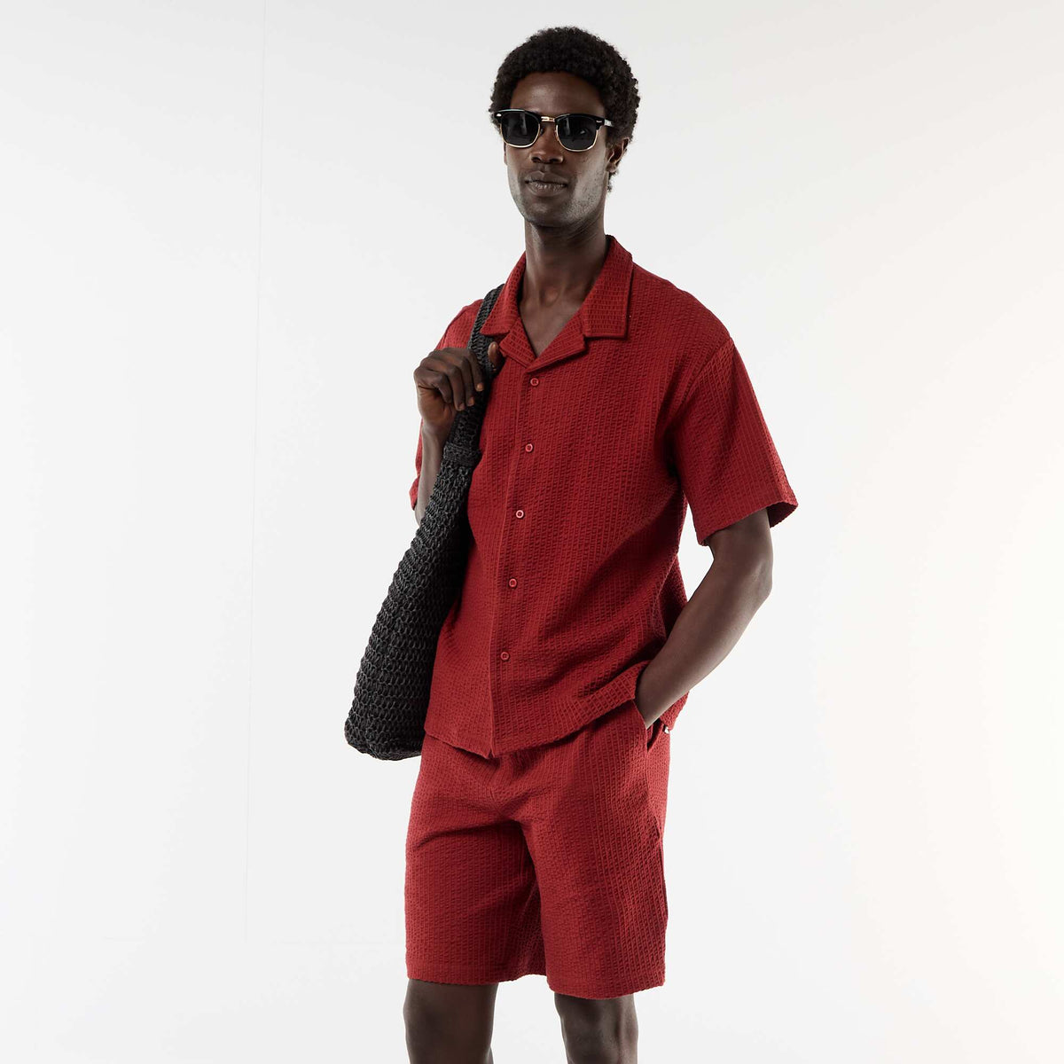 Bermuda de punto grueso liso ROJO