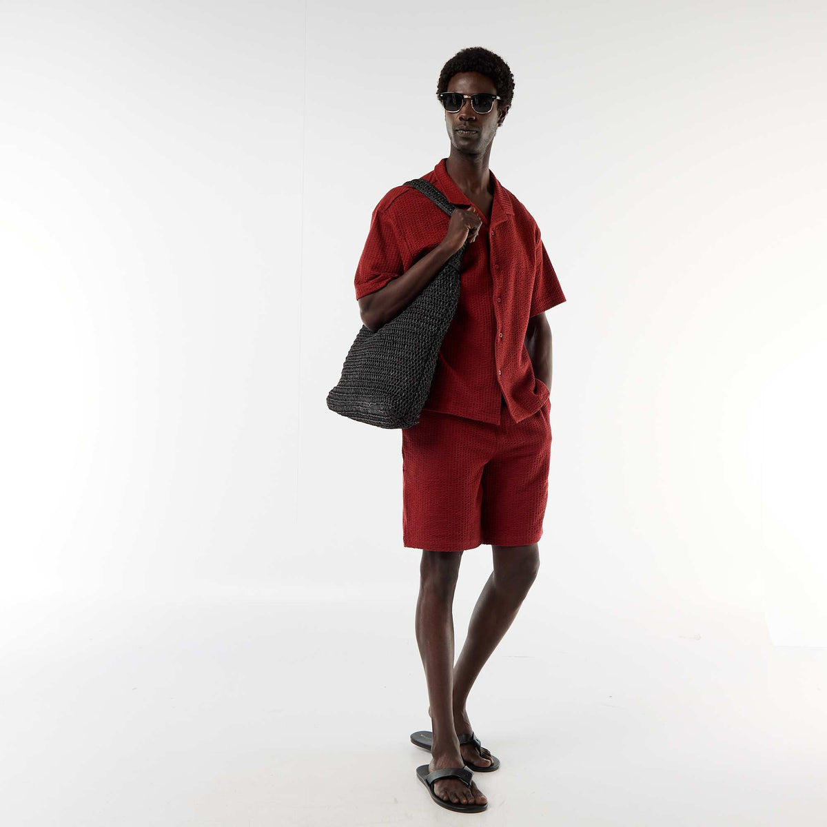 Bermuda de punto grueso liso ROJO
