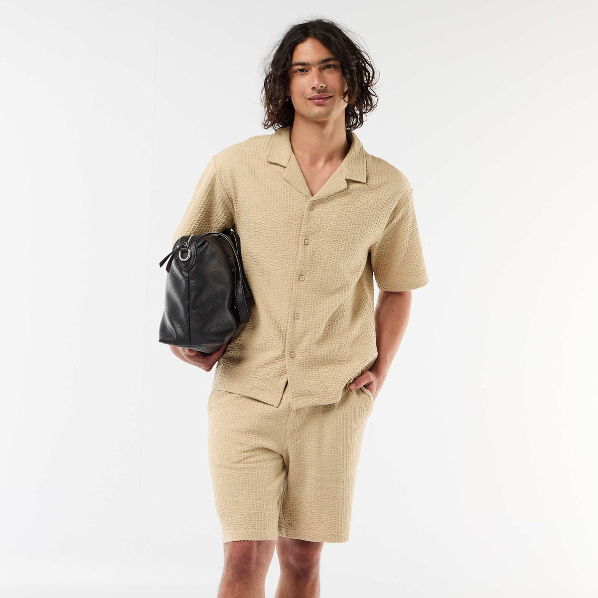 Bermuda de punto grueso liso BEIGE