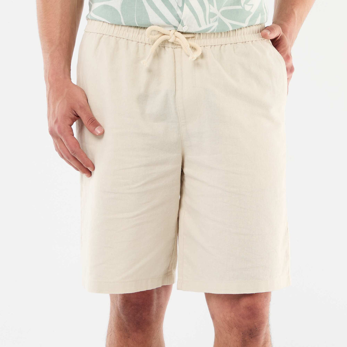 Bermuda de lino mezclado BEIGE