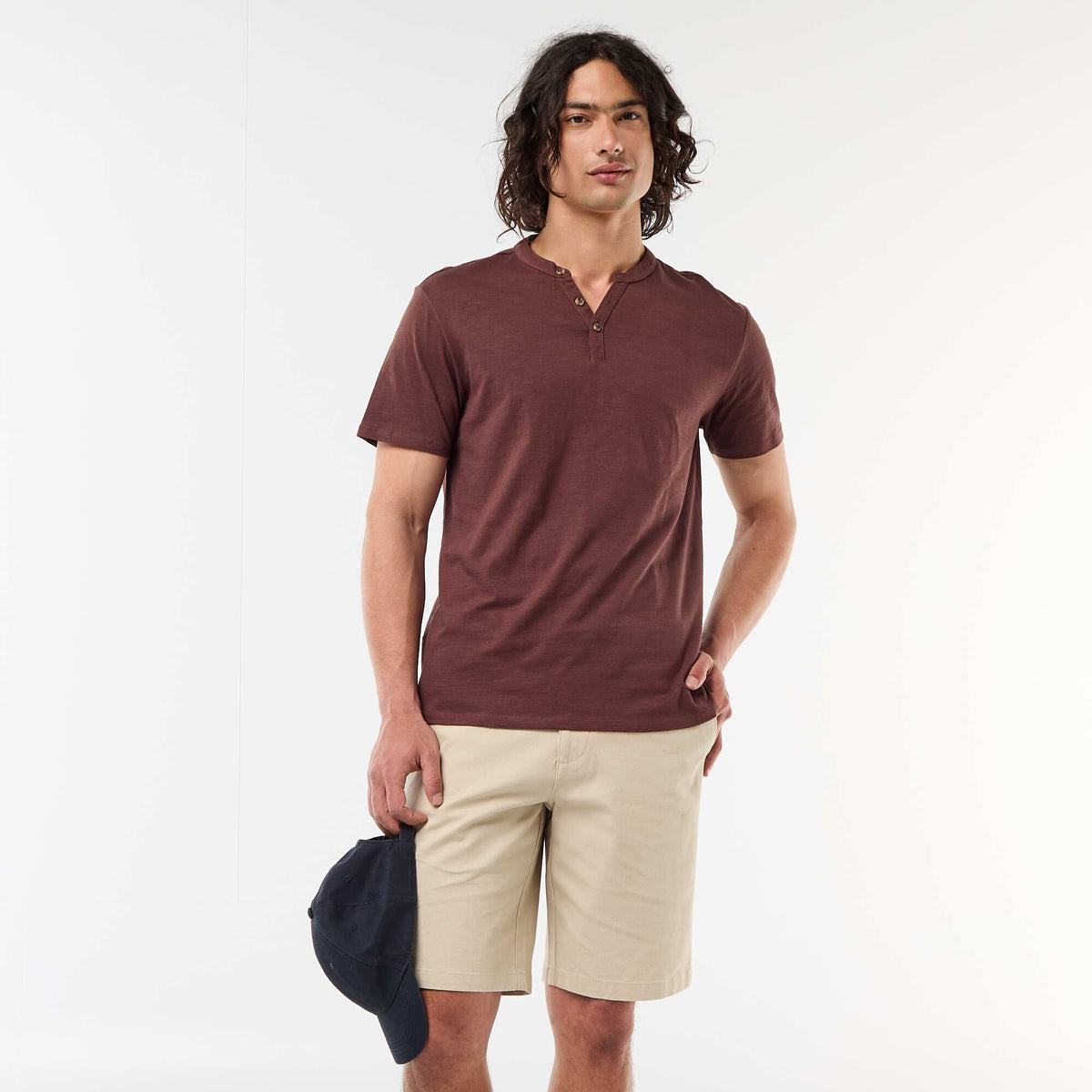 Bermuda chino liso en dobby BEIGE
