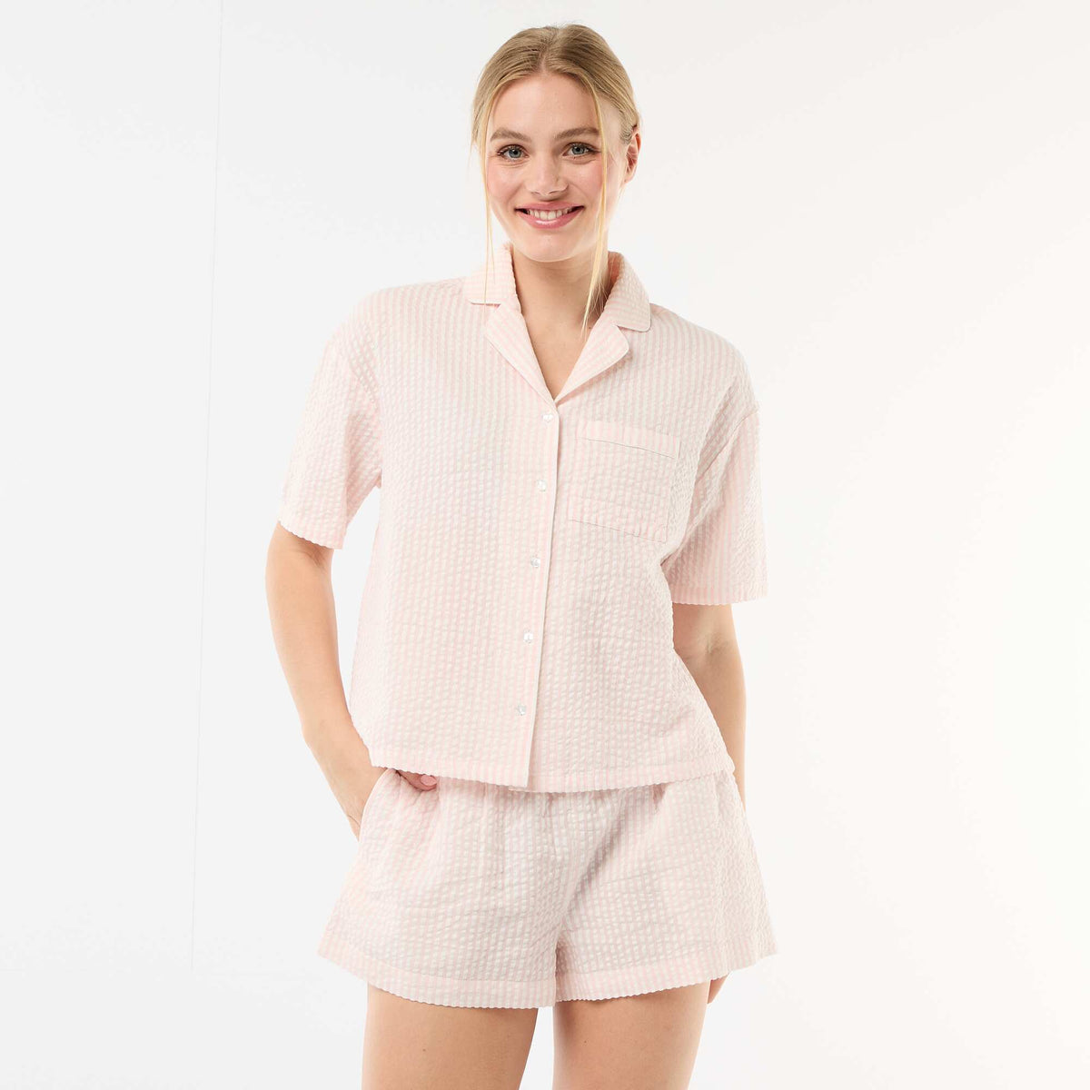 Pijama corto de rayas - 2 piezas ROSA