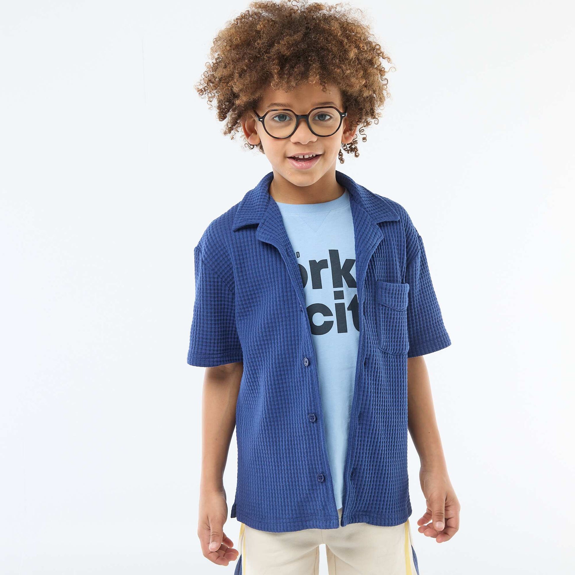 Camisa gofrada lisa AZUL