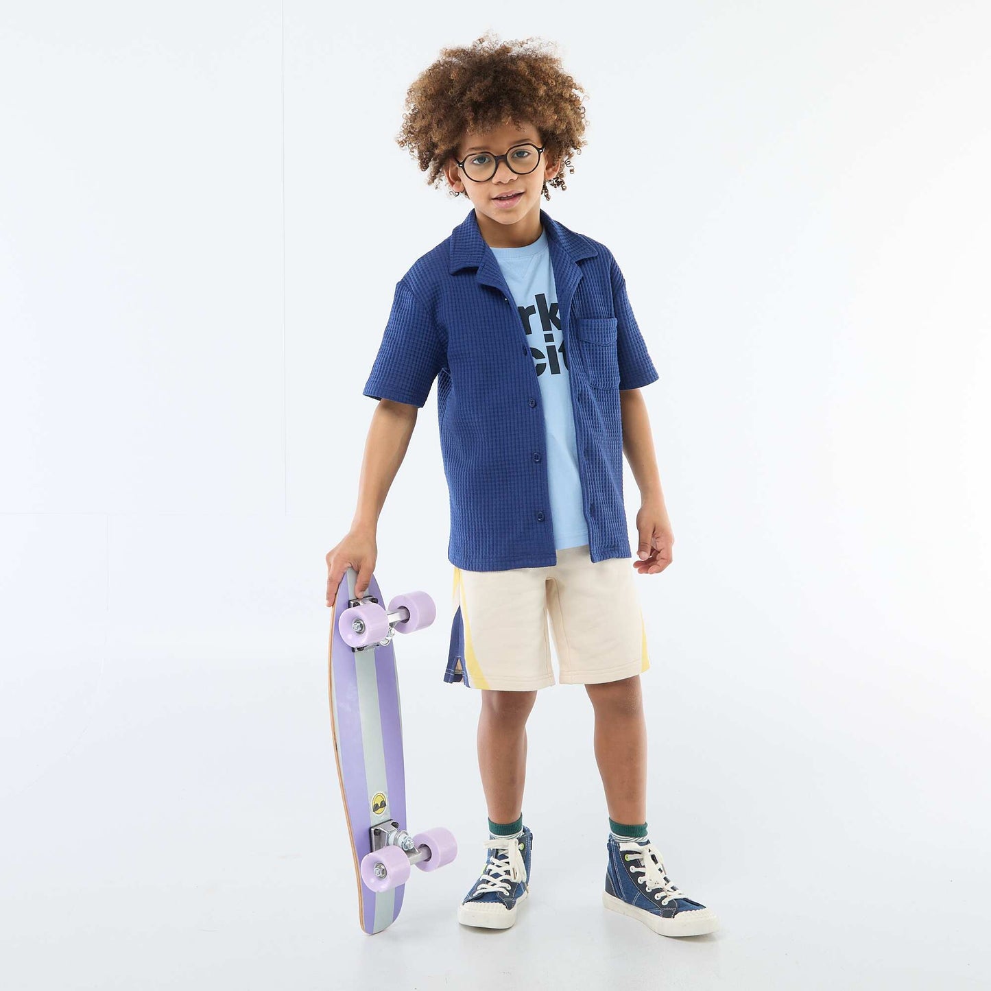 Camisa gofrada lisa AZUL