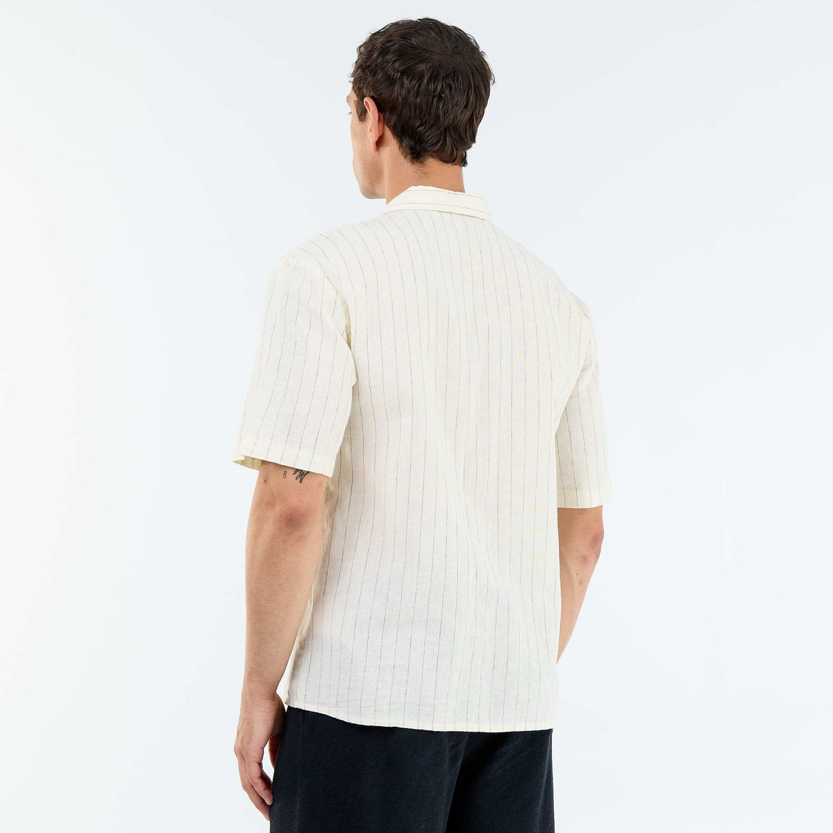 Camisa de lino mezclado de manga corta BLANCO