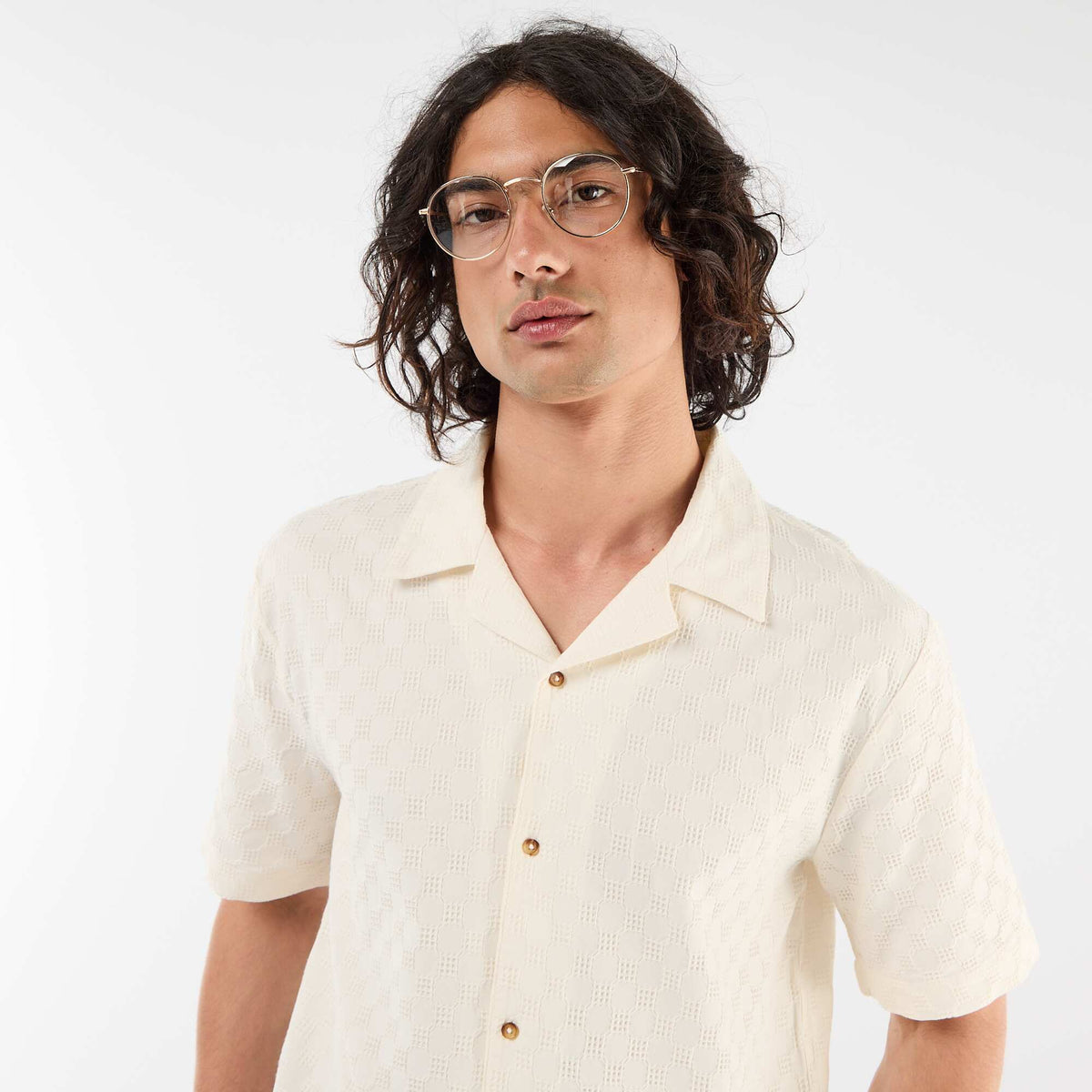 Camisa de punto fantasía de manga corta BLANCO
