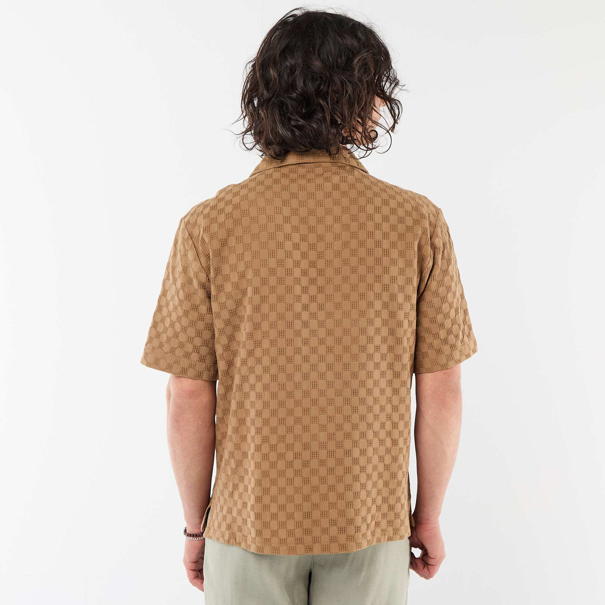 Camisa de punto fantasía de manga corta MARRON