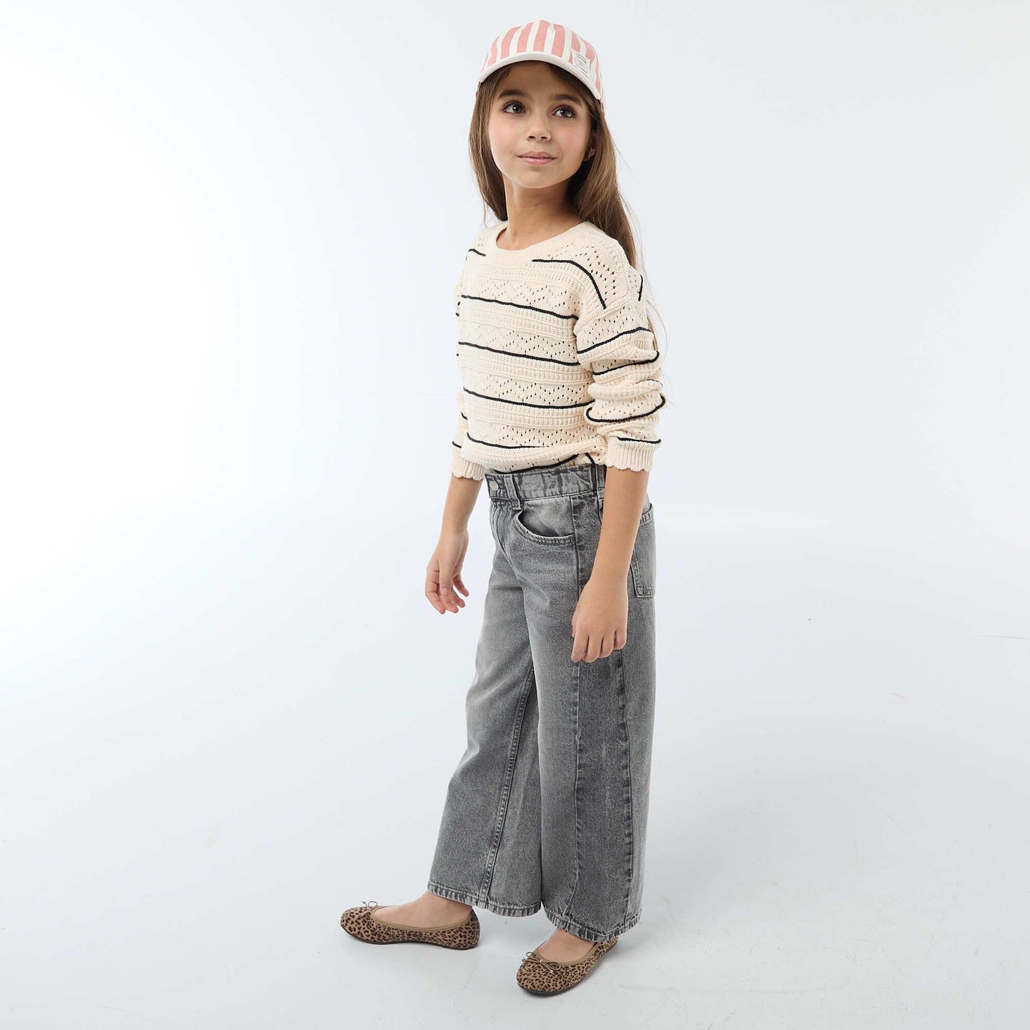 Sweater de punto calado fantasía con cuello redondo en algodón BLANCO