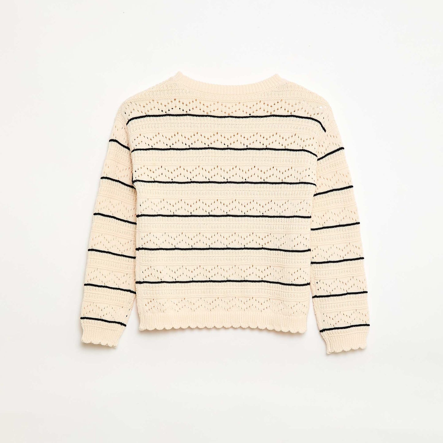 Sweater de punto calado fantasía con cuello redondo en algodón BLANCO