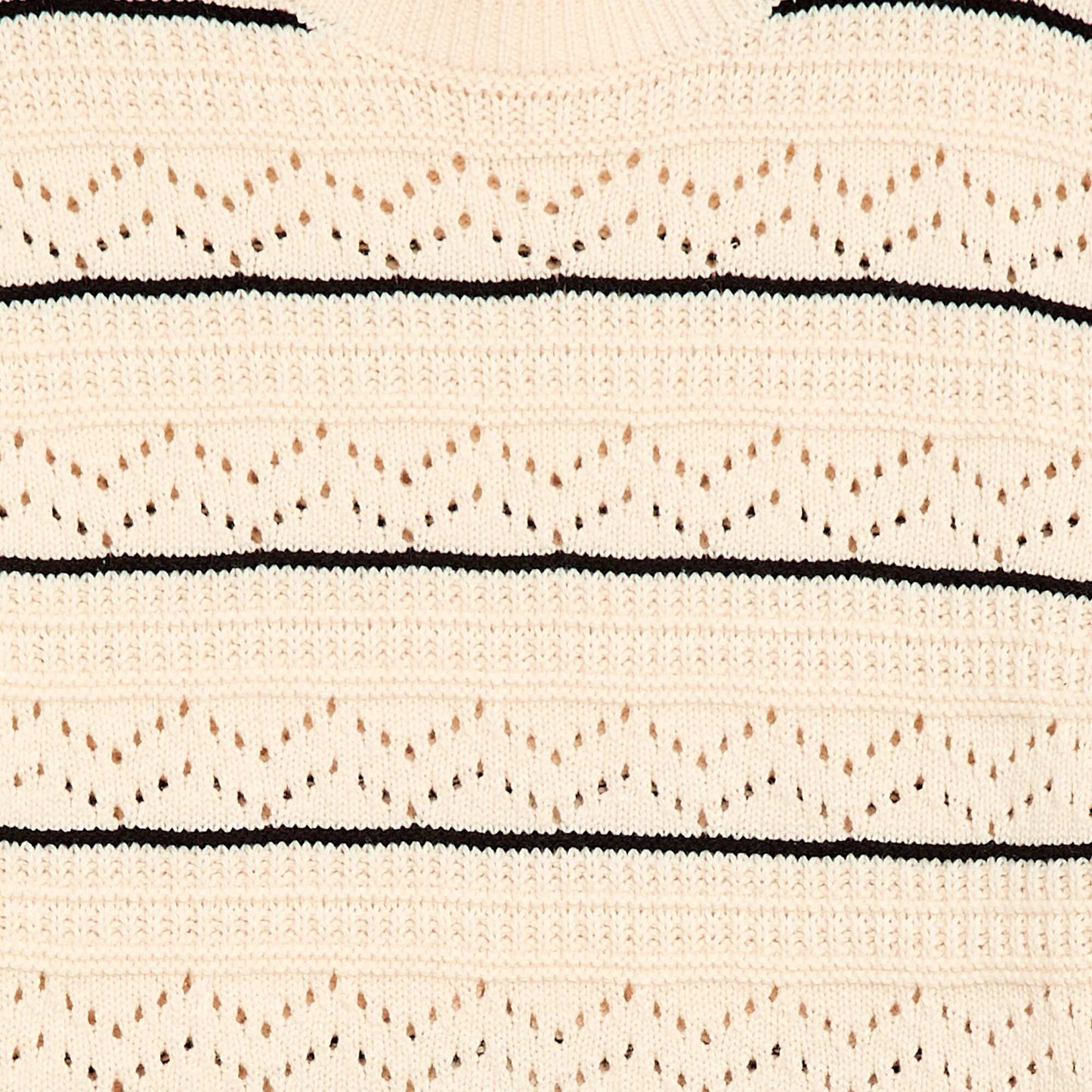 Sweater de punto calado fantasía con cuello redondo en algodón BLANCO