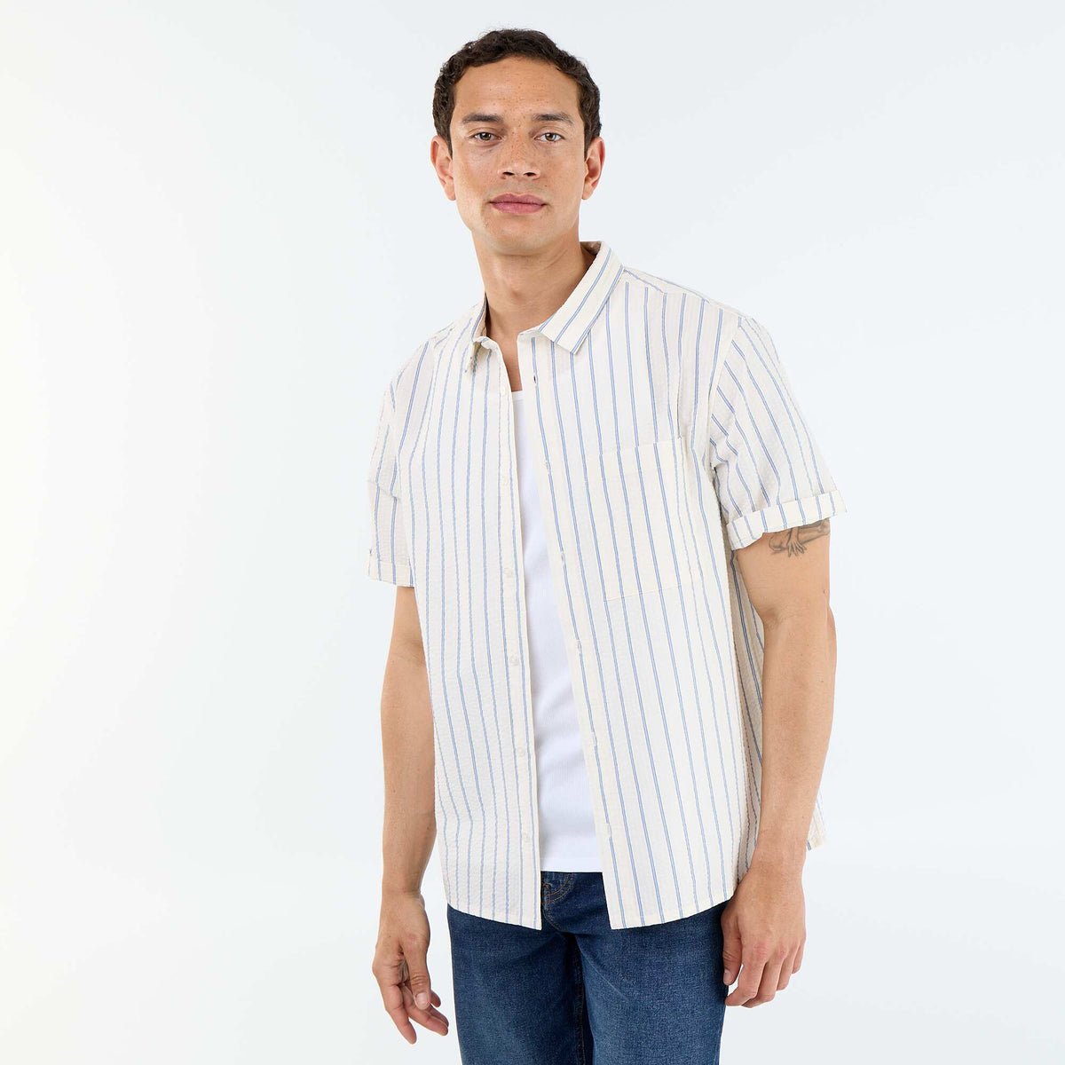 Camisa de manga corta con rayas BLANCO