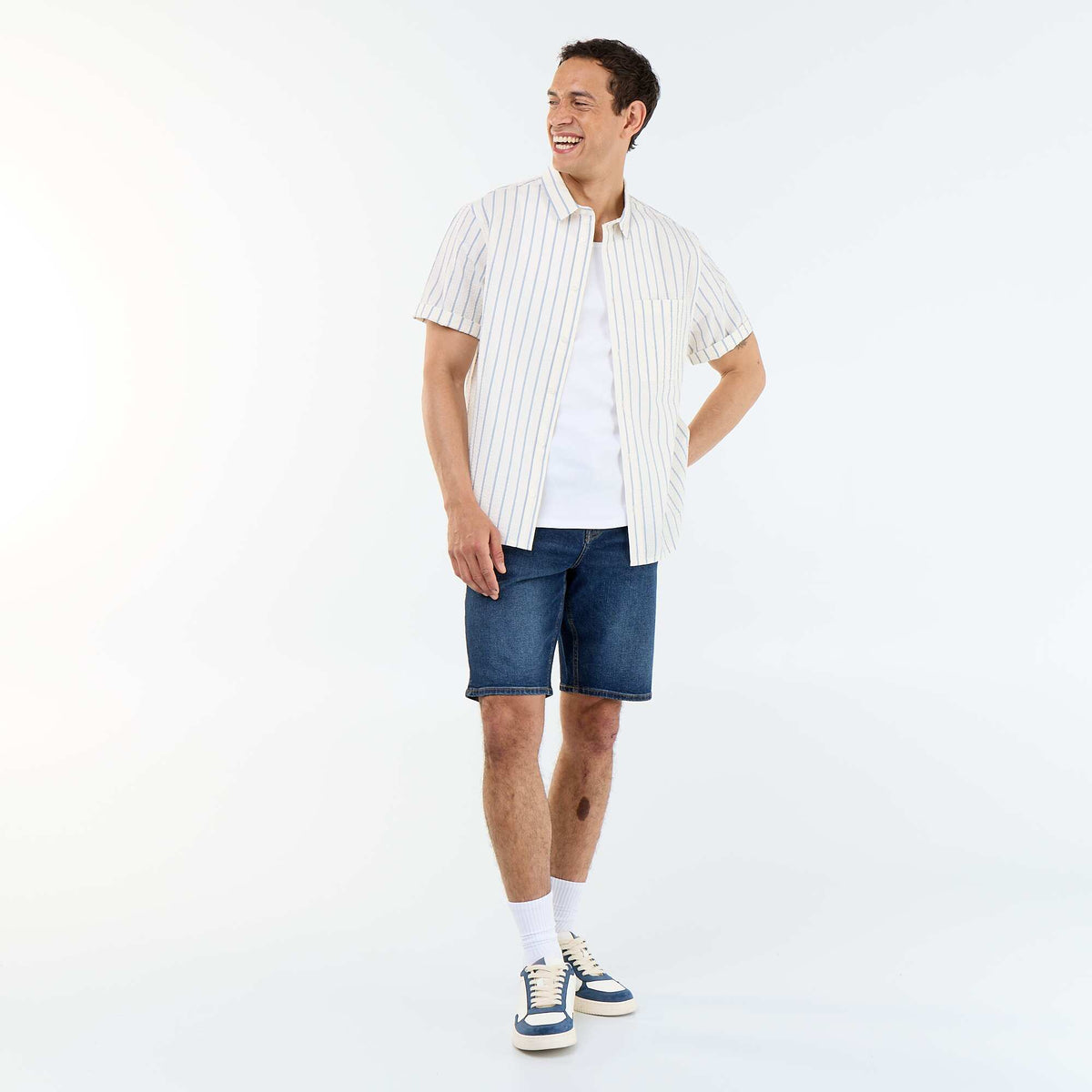 Camisa de manga corta con rayas BLANCO