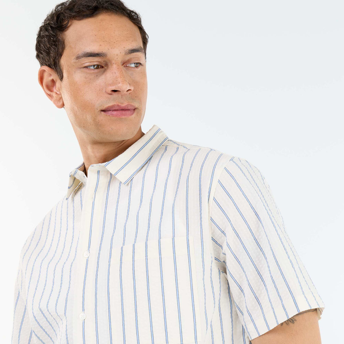 Camisa de manga corta con rayas BLANCO