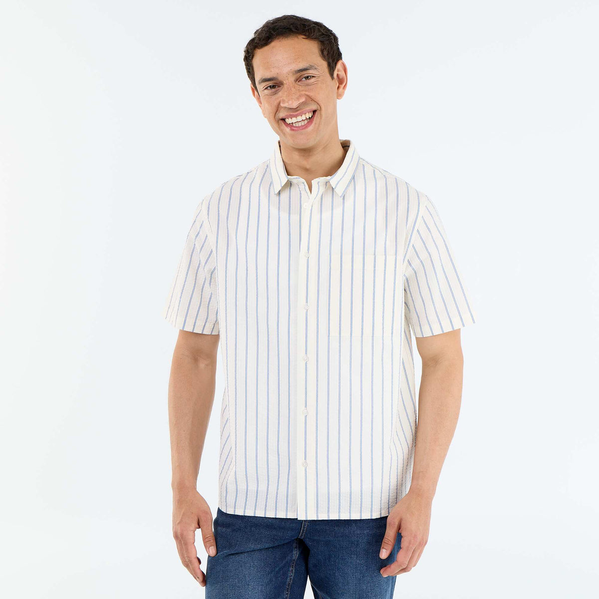 Camisa de manga corta con rayas BLANCO