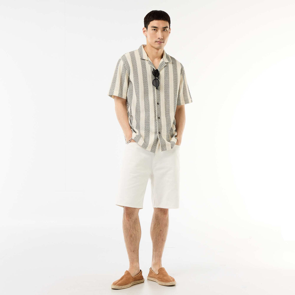 Camisa de manga corta en punto de croché BLANCO