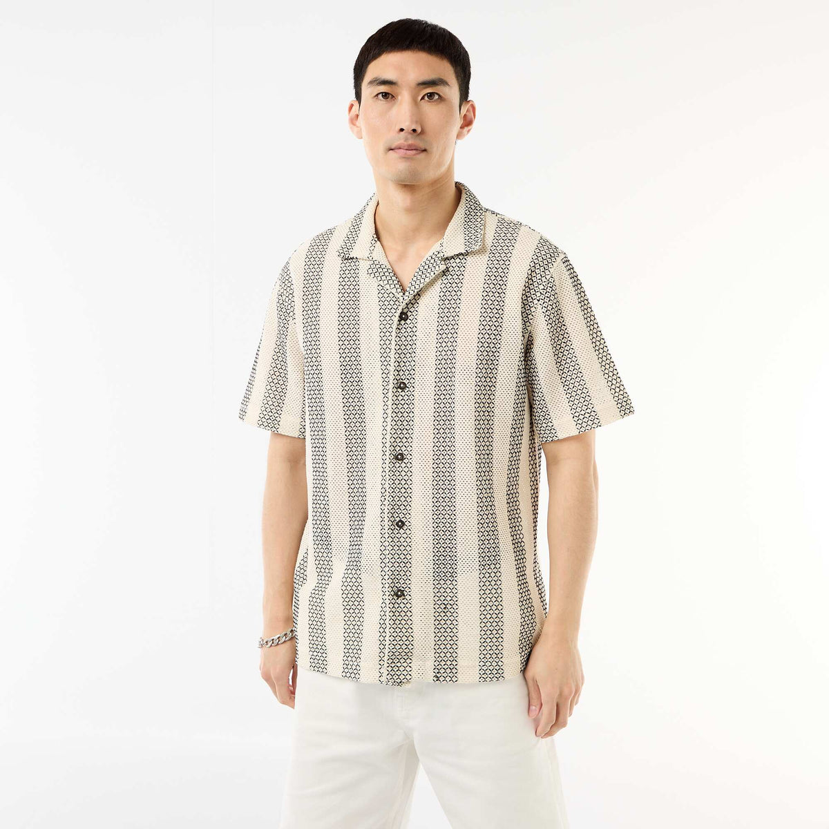 Camisa de manga corta en punto de croché BLANCO
