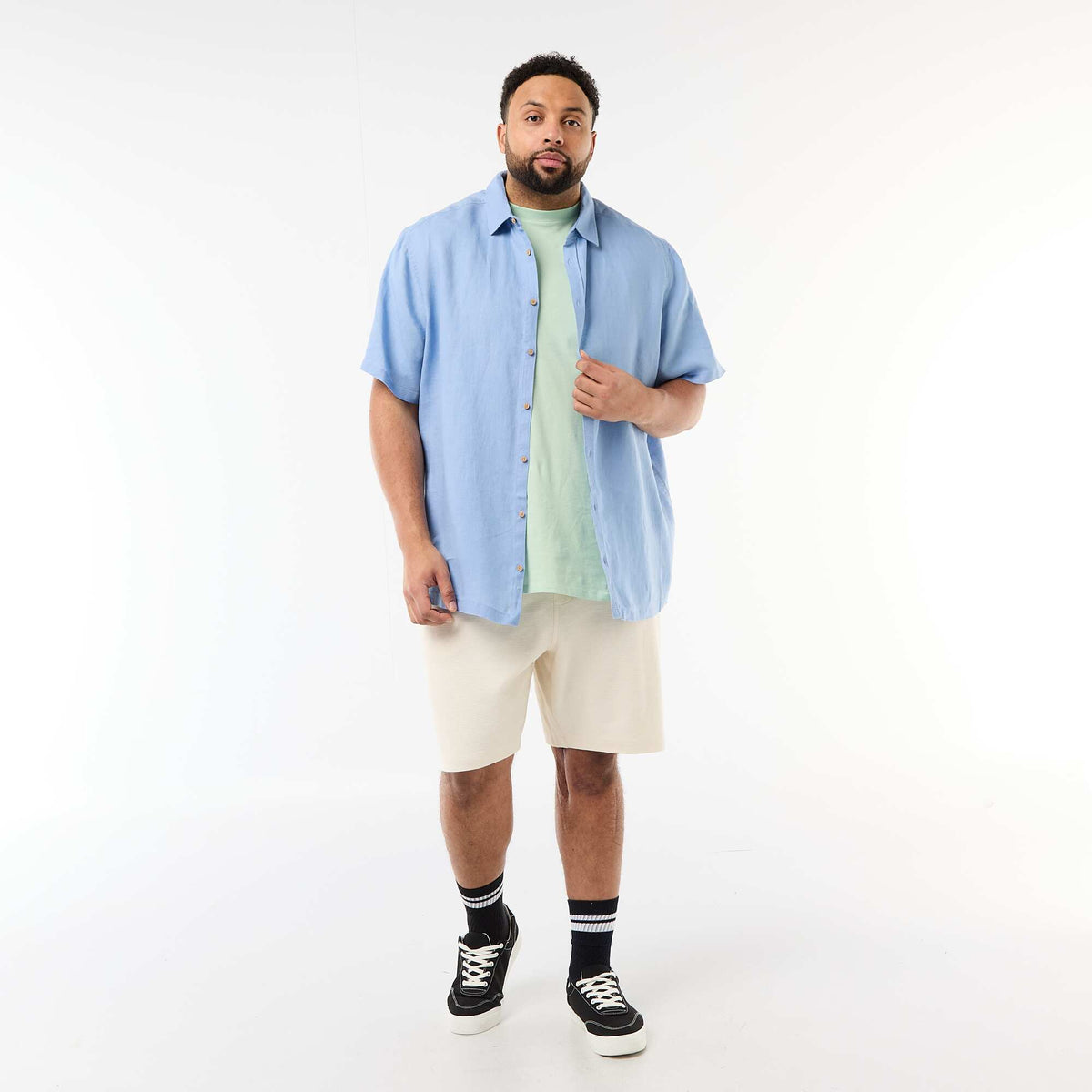 Camisa de manga corta de lino AZUL