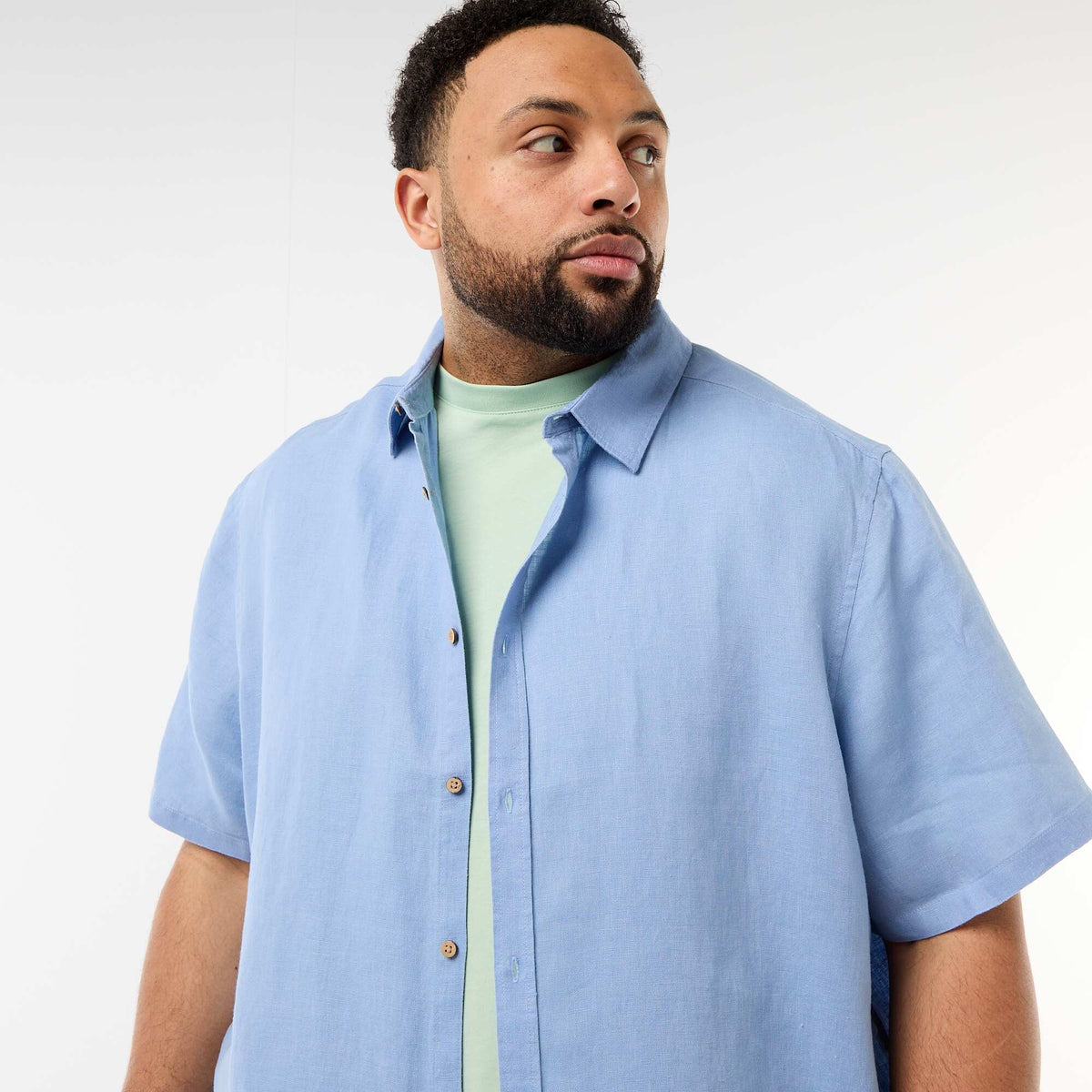Camisa de manga corta de lino AZUL