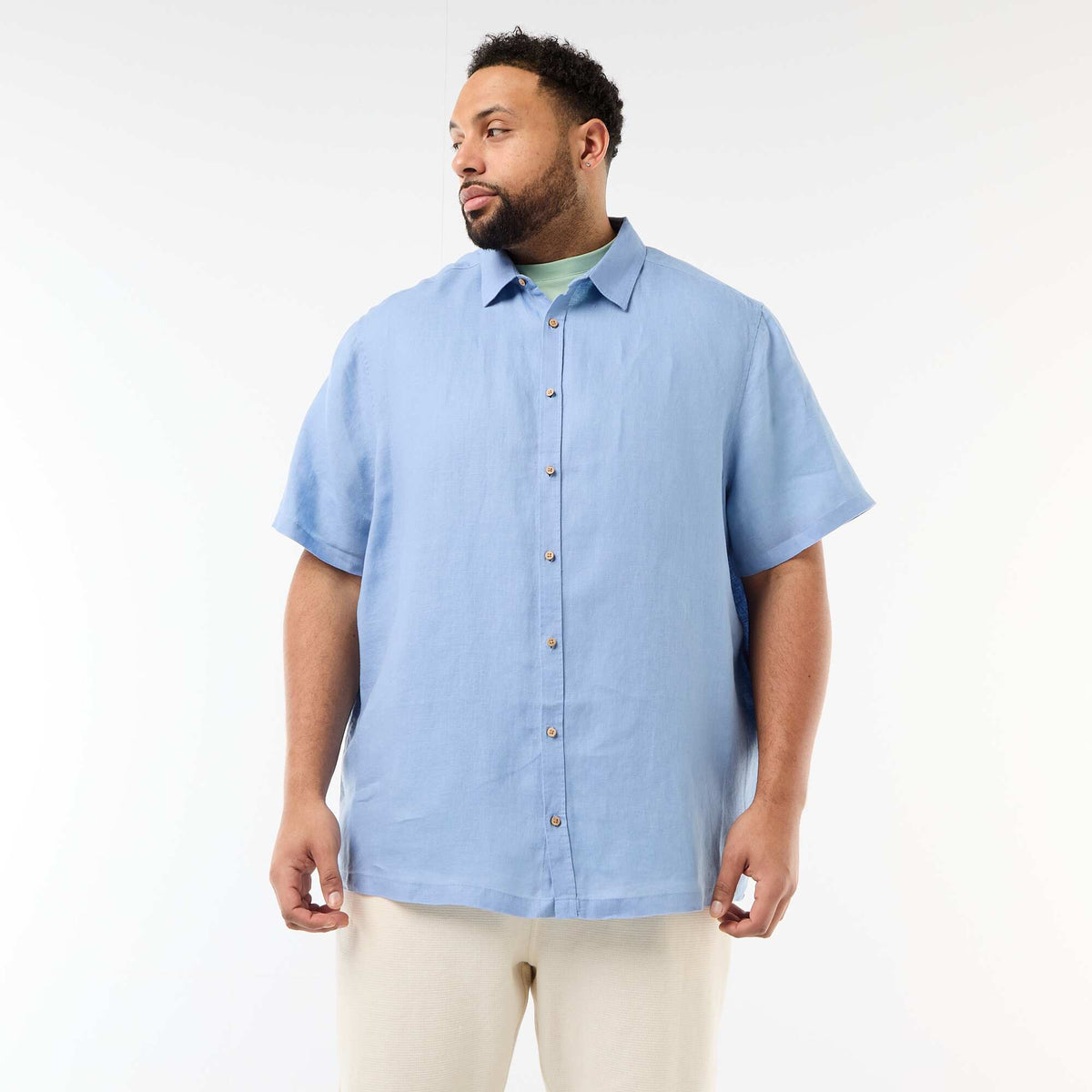 Camisa de manga corta de lino AZUL