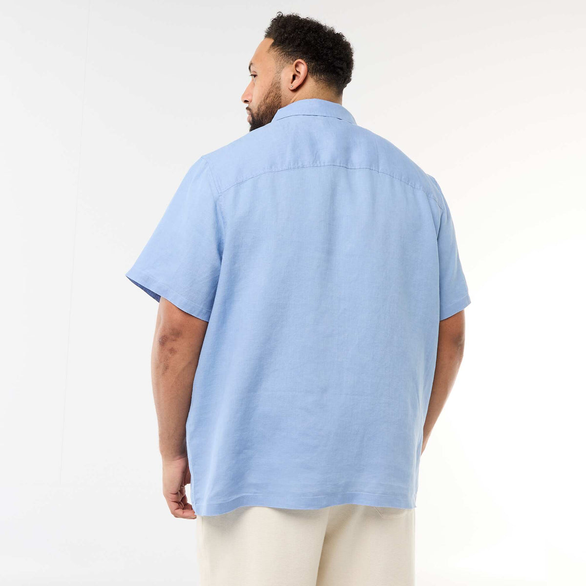 Camisa de manga corta de lino AZUL