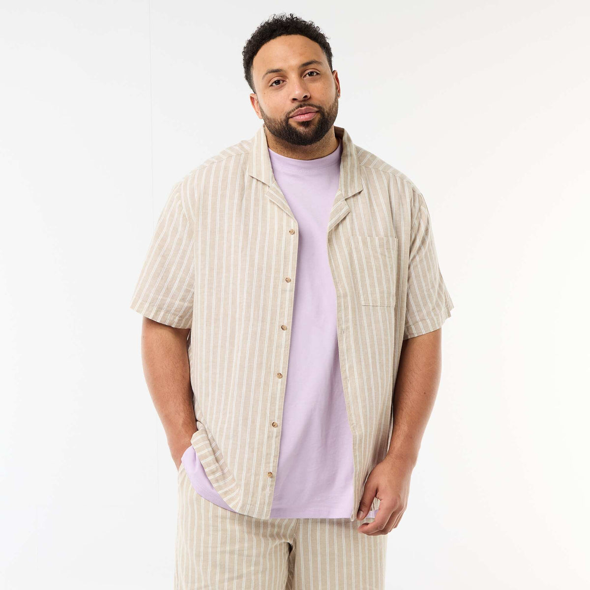 Camisa de lino mezclado BEIGE
