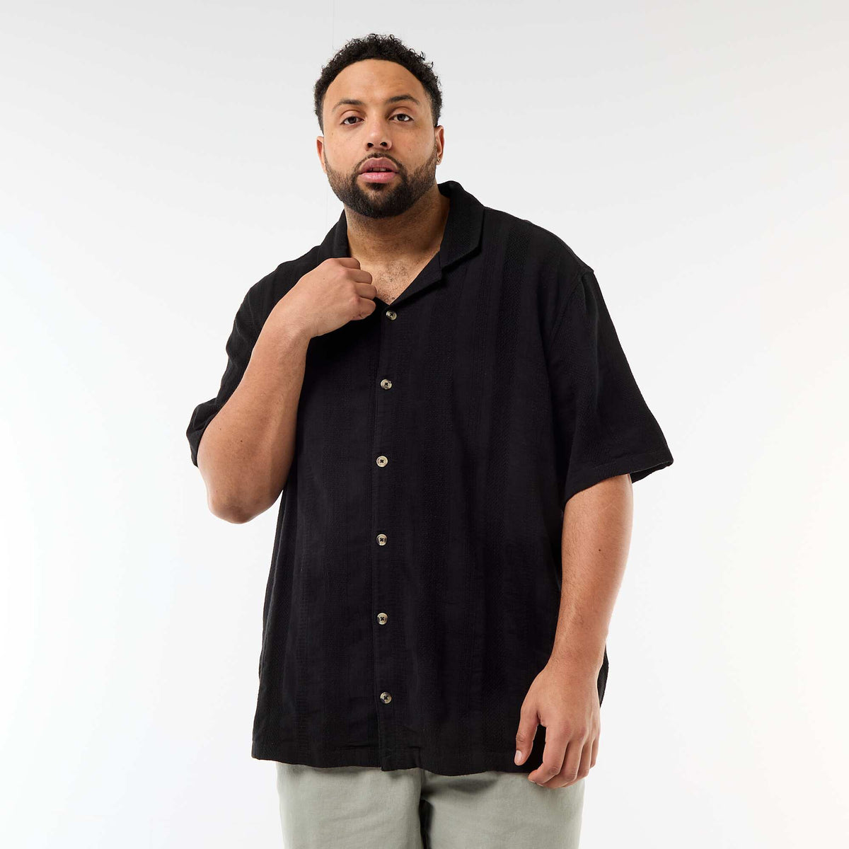 Camisa de punto fantasía de manga corta NEGRO