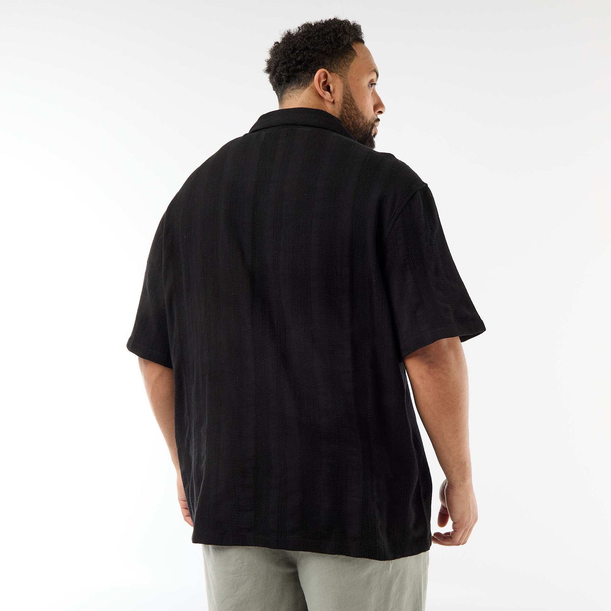 Camisa de punto fantasía de manga corta NEGRO
