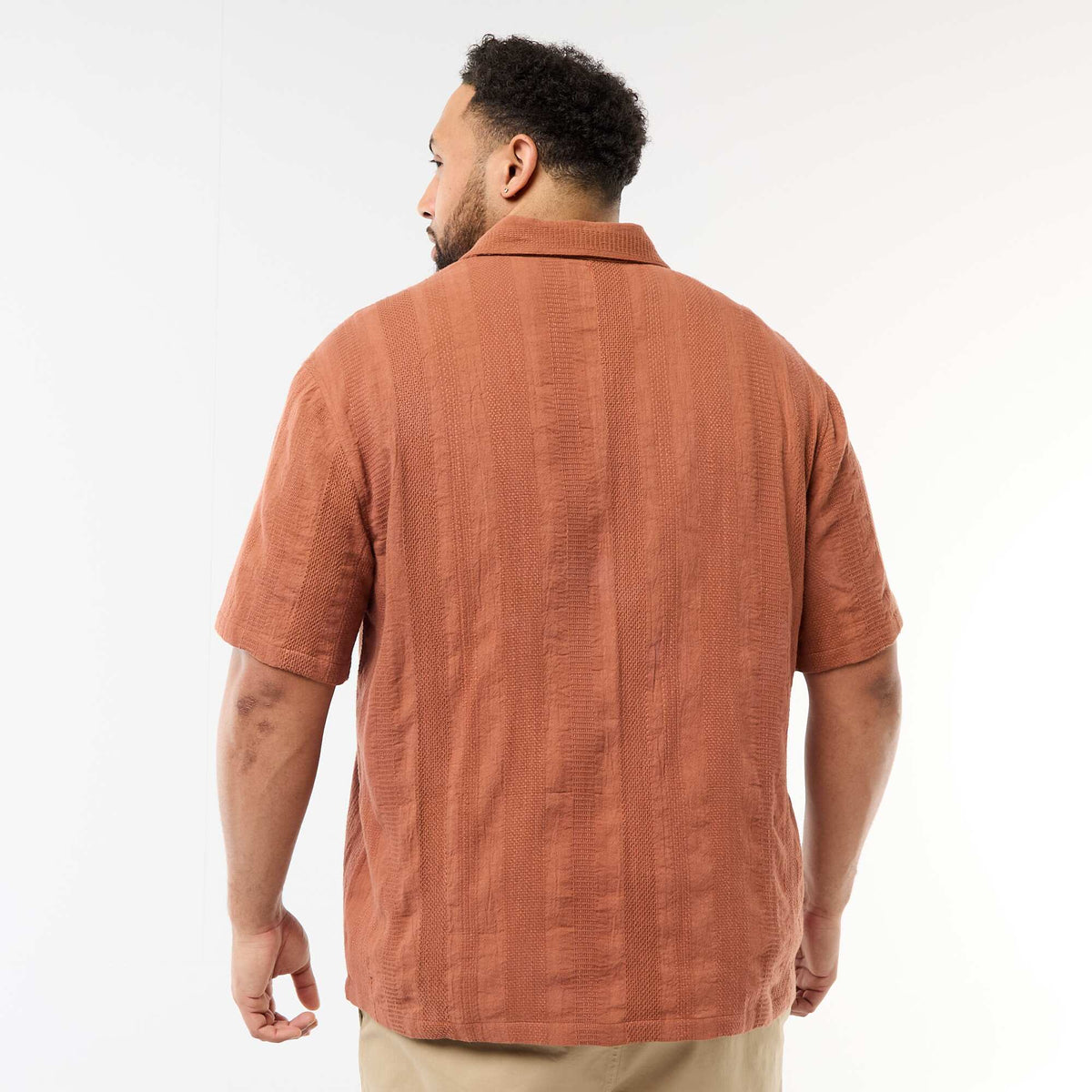 Camisa de punto fantasía de manga corta MARRON