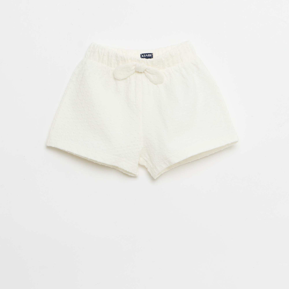 Pantalón corto de punto jacquard liso con lazo de fantasía BLANCO