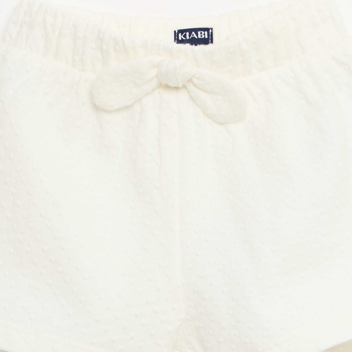 Pantalón corto de punto jacquard liso con lazo de fantasía BLANCO