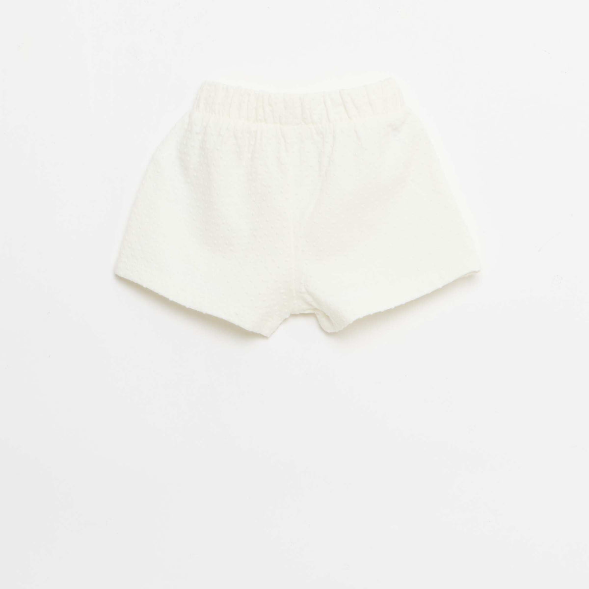 Pantalón corto de punto jacquard liso con lazo de fantasía BLANCO