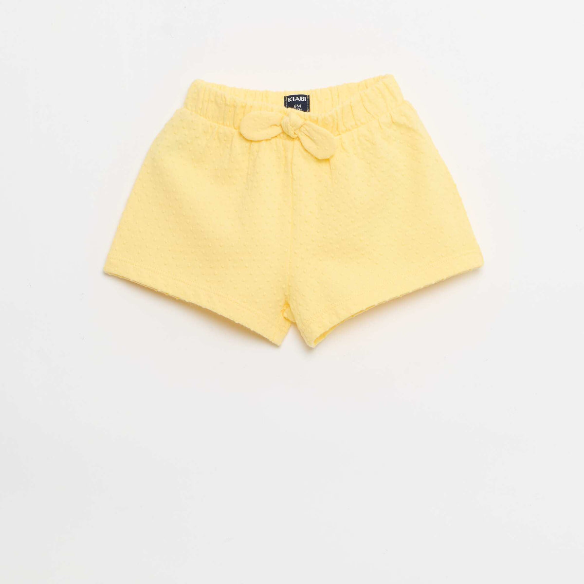 Pantalón corto de punto jacquard liso con lazo de fantasía AMARILLO