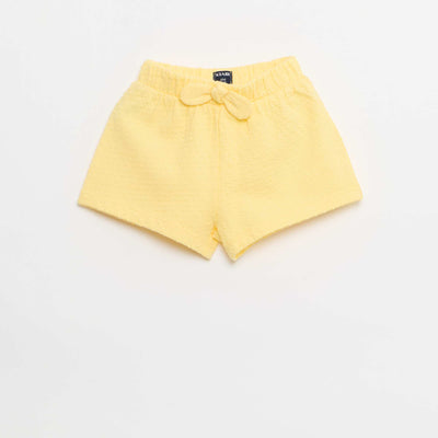 Pantalón corto de punto jacquard liso con lazo de fantasía AMARILLO