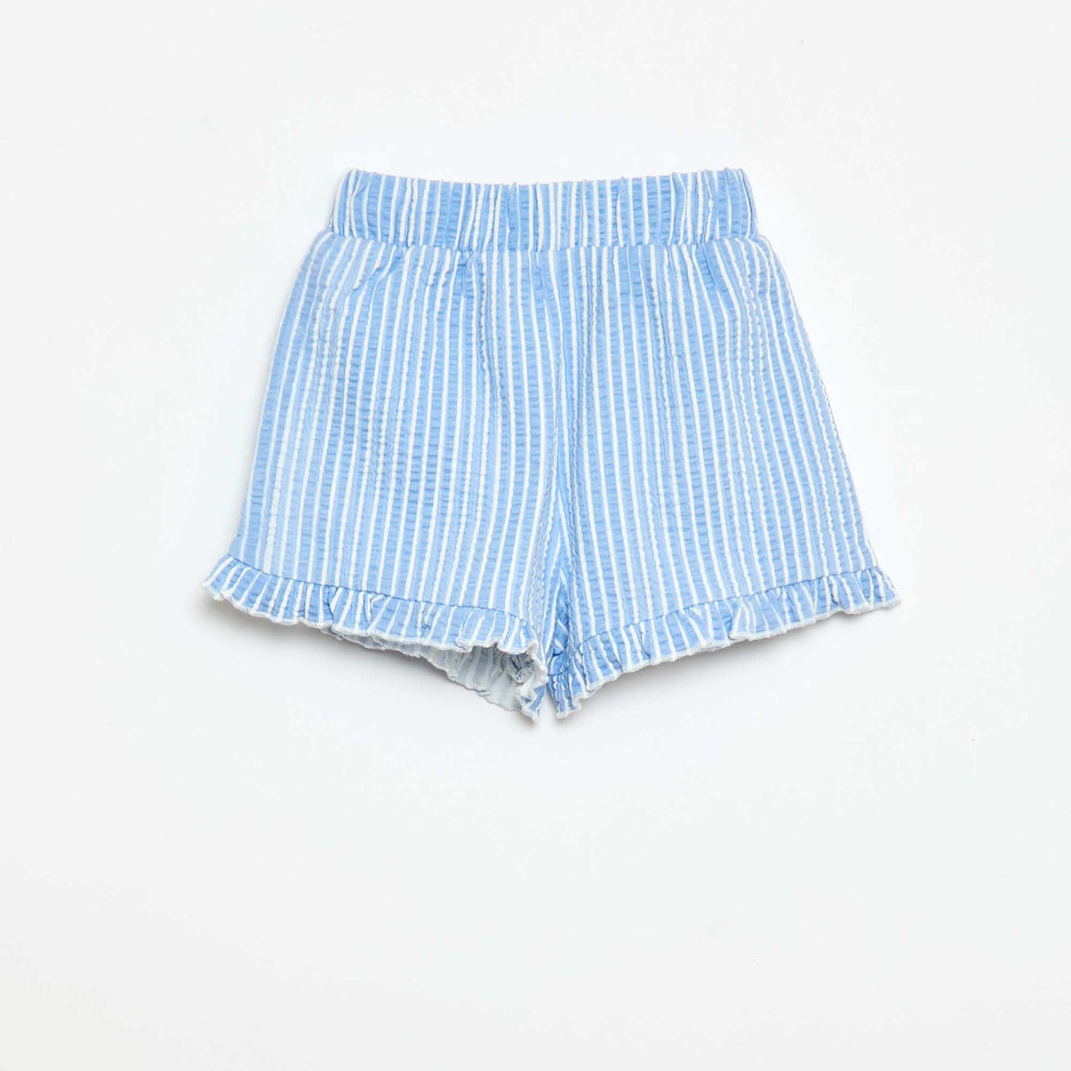 Pantalón corto de punto gofrado con volante AZUL