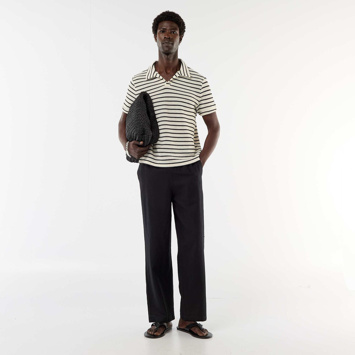 Pantalón de lino mezclado NEGRO
