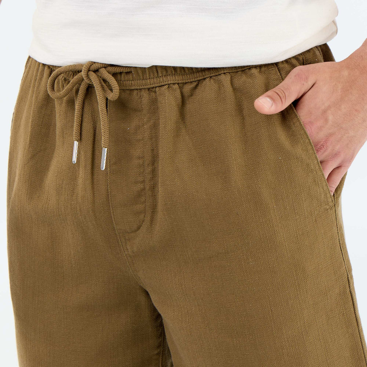 Bermuda de felpa ligera con cordones ajustables MARRON