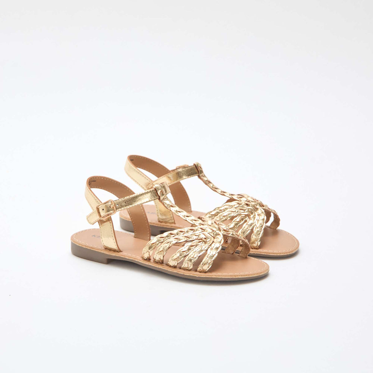 Sandalias planas con tira y bandas trenzadas AMARILLO